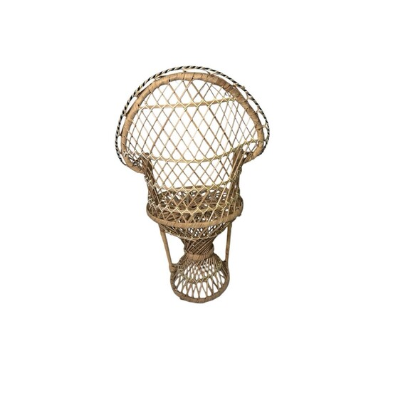 Wicker Peacock Chair Fan Back Rattan Doll Plush Plant Stand Small Boho Decor 15” - Picture 6 of 12